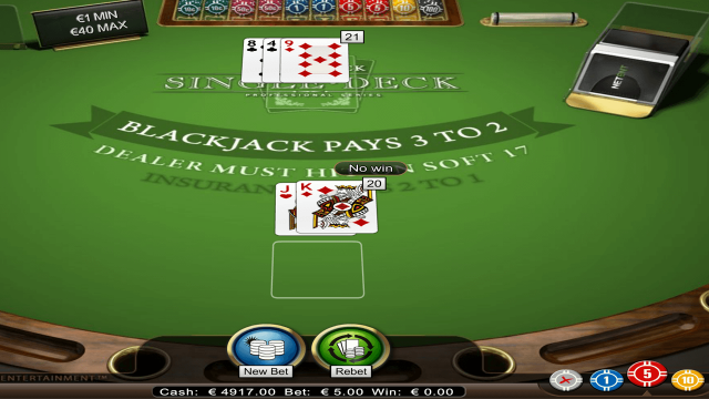 Характеристики слота Single Deck Blackjack Professional Series 8